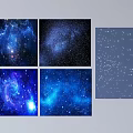 Starry Sky Ceiling Design Featuring Various Galaxy Patterns And Star Elements 3d model