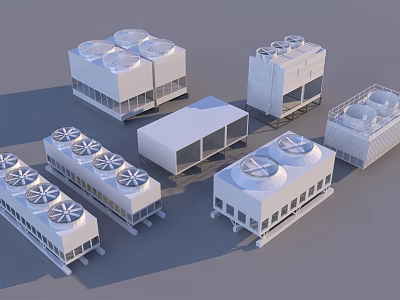 Industrial Equipment Cooling Towers And Chillers With Multiple Fan Units For Large Scale Applications 3d model