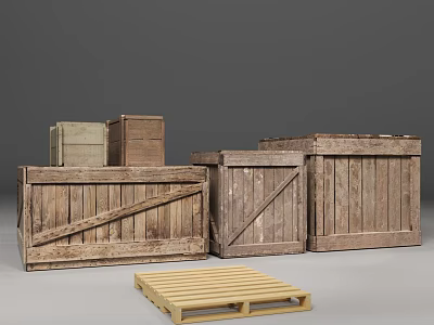 Rustic Wooden Crates With Various Sizes And A Wooden Pallet 3d model