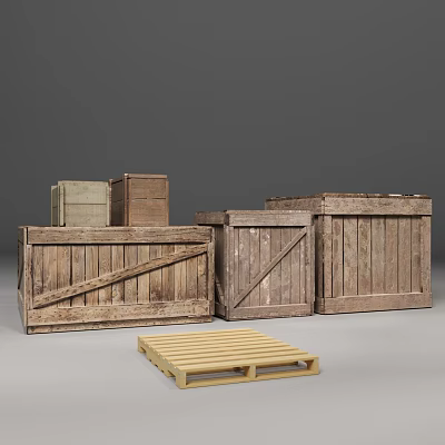 Rustic Wooden Crates With Various Sizes And A Wooden Pallet 3d model