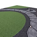 Curved Natural Stone Stepping Stones Path With Green Lawn And Pebble Ground