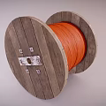 Large Wooden Cable Reel With Orange Electrical Cable For Construction Use 3d model