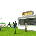 Vibrant Commercial Street With Green Lawn Innovation Displays Event Tents And People Activities