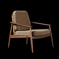 Modern Wooden Frame Armchair with Beige Fabric Cushion and Ergonomic Armrest Design