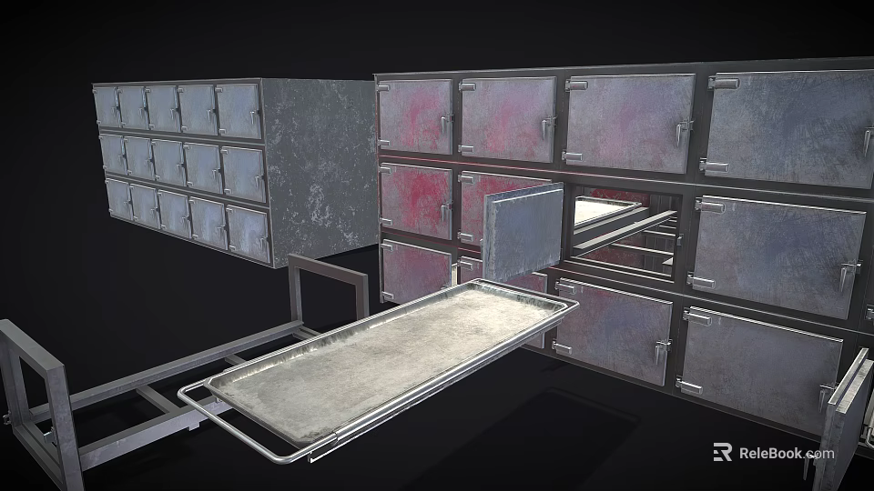 Industrial Metal Storage Cabinets With Multiple Drawers Red Panels And Tray 3d model 
