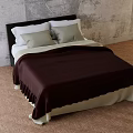 Double Bed Bedroom Interior With Black Headboard White Beige Pillows Dark Brown Comforter