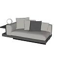 Modern Interior Light Gray Two-Seater Sofa With Dark Gray Cushions And Side Table Round Lamp 3d model