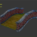 Small Bridge Design with Wooden Deck and Stone Masonry Railings Structure 3d model
