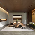 Modern Tea Room Interior Design With Long Wooden Table Chairs Tea Sets And Natural Light