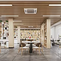 Artistic Library Interior Design With Bookshelves Chairs And Wooden Ceiling