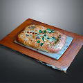 Golden Baked Flatbread With Fresh Herbs And Colorful Toppings On Wooden Tray