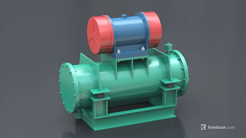 Industrial Equipment With Green Cylindrical Body And Blue Red Motor Base Structure 3d model 