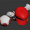 Super Mario Game Character And Mushroom Figure In Red Hat Blue Overalls With Raised Hand