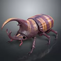 Artistic Beetle Sculpture Carving With Purple Yellow Striped Design And Detailed Horns Legs