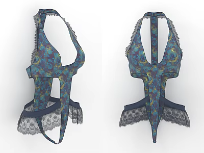 Women's Harness Style Apparel With Floral Pattern And Lace Trim Design 3d model