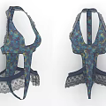 Women's Harness Style Apparel With Floral Pattern And Lace Trim Design
