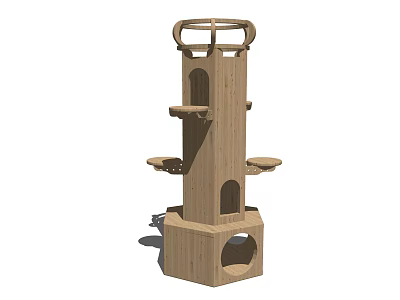 Wooden Cat Tree with Multiple Platforms Holes and Top Ring for Cats Play and Rest 3d model
