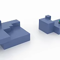 Two Blue Geometric Block Structures With Green Small Objects On Top