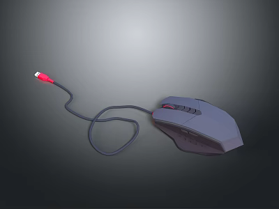 Gray Wired Mouse With Blue Red Cable And Functional Buttons For Daily Use 3d model