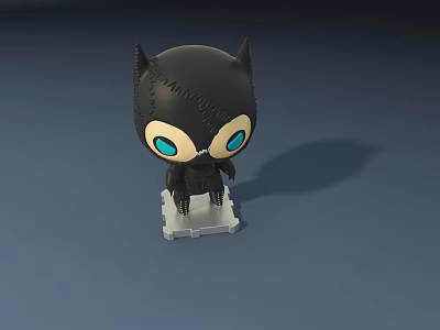 Black Cat Themed Doll With Large Blue Eyes And Cat Ears On White Base 3d model