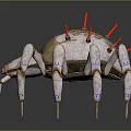 Mechanical Spider with Red Spikes White Gold Body and Blue Leg Markings Live Text