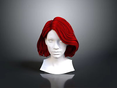 Realistic Human Head Mannequin Displaying Red Wavy Short Hair Styling Design 3d model