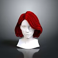 Realistic Human Head Mannequin Displaying Red Wavy Short Hair Styling Design