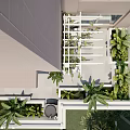 Rooftop Garden Outdoor Space With Green Plants Sofa Coffee Table And Wall Decor