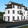 Traditional Chinese Detached Villa with Sloped Roof White Walls Black Tiles and Elegant Entrance Design
