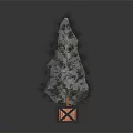 Ornamental Christmas Tree Decorated With White Lights On Square Geometric Base