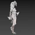 Anime Style Woman In White Dress With Brown Boots Headband And Belt Holding Axe