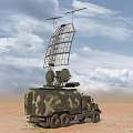 Military Utility Vehicle With Large Radar Antennas Mounted On Top In Desert Terrain