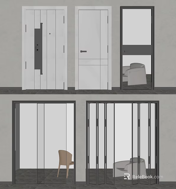 Modern Interior Swing Door Design With White Frame And Glass Panels 3d model 