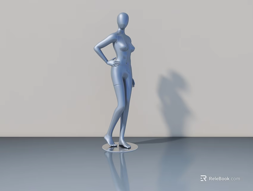 Silver Mannequin in Standing Pose with Sleek Floor and Light Background Shadow 3d model