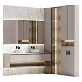 Modern Bathroom Vanity With Double Sinks Large Mirror And Marble Wall Design
