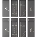 Stylish Modern Swing Doors With Various Decorative Patterns And Golden Handles 3d model