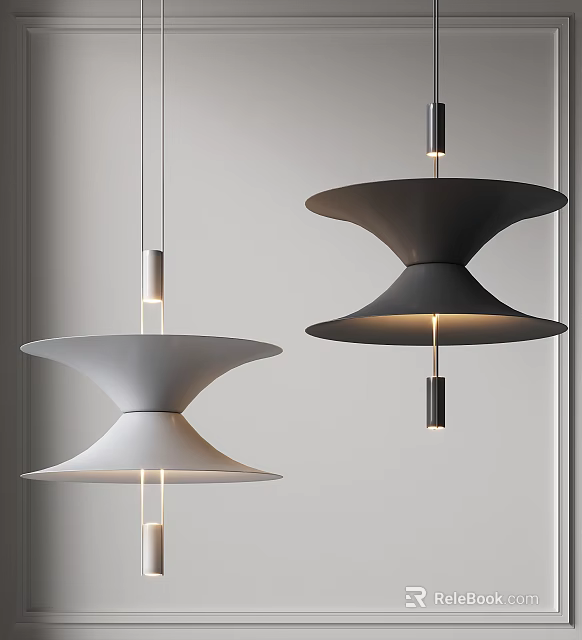 Modern Double Layer Chandelier Design With Black And White Geometric Shape For Interior Decor 3d model