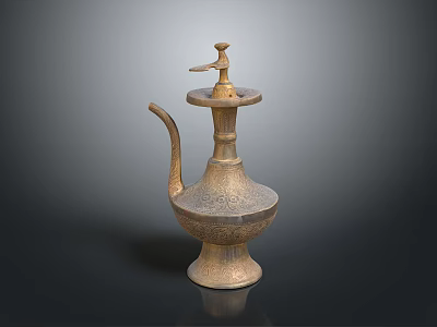 Traditional Brass Water Pot With Intricate Carvings And Curved Spout As Household Item 3d model