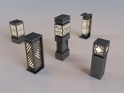 Outdoor courtyard landscape lamp new Chinese lawn lamp lawn lamp post lamp box 3d model
