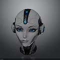 Futuristic Metallic Robot Head Design With Blue Glowing Eyes And Headphone Ears