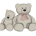 Adorable Two White Teddy Bear Dolls Large And Small With Light Brown Bow Tie
