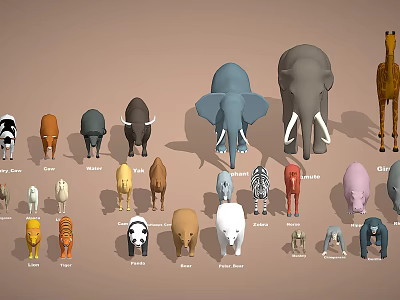 Various Animals Collection Featuring Elephants Giraffes Pandas Tigers Zebras And More 3d model
