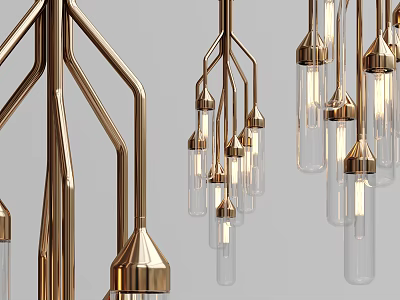 Elegant Modern Brass Chandelier With Multiple Arms And Cylindrical Glass Shades 3d model