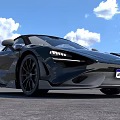 Black Sports Car With Sleek Design Convertible Top Large Alloy Wheels Blue Sky Gray Pavement