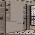 Modern White Wardrobe Interior With Glass Doors Open Shelves And Window Blinds