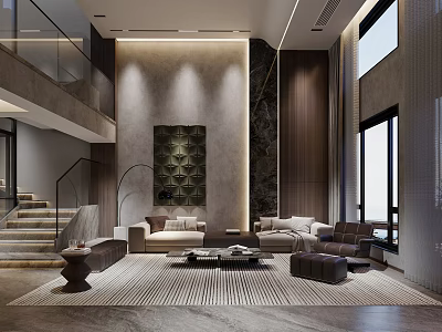 Modern Duplex Living Room Interior With Stairs Sofas And Stylish Decor 3d model