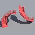 Two Red Spiral Stairs With Railings On Gray Background Structural Design 3d model
