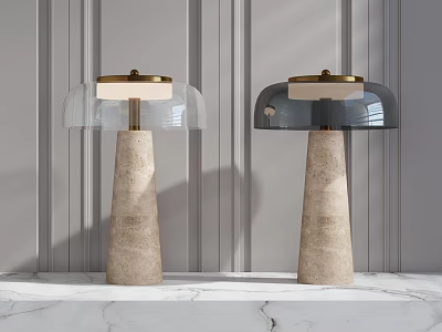 Modern Table Lamps With Beige Stone Cone Base Transparent Dark Glass Shade And Brass Accents 3d model