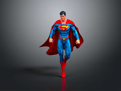 Dynamic Superhero In Blue Costume With Red Cape And Chest S Symbol Running Pose 3d model
