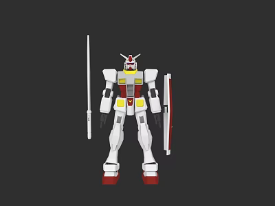 White Robot Game Movie Character With Red Feet Yellow Gray Details Sword And Shield 3d model